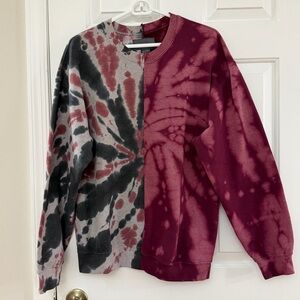 LF Carmar Two-Tone Maroon and Gray Tie-Dye Crewneck Sweatshirt